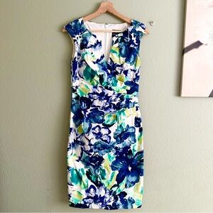Surplice Floral Print Sheath Dress
